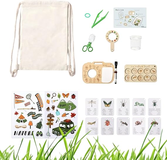 Outdoor Adventure Kit - 445g Discovery Set, ABS Plant Microscope, Wooden Explorer Gears, Interactive Natural Tool with Learning Elements | Science Pack for Outdoor Camping Garden Students Teens