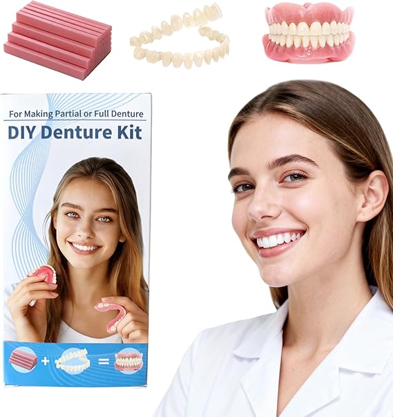 DIY Denture Temporary Veneers Kit for Women and Men, Upper and Lower Tooth Replacement Kit, Nature and Comfortable (1 Count (Pack of 1)