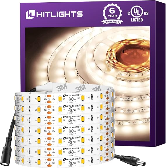 HitLights LED Strip Lights Neutral White 4000K, 12V 16.4ft, UL Listed
