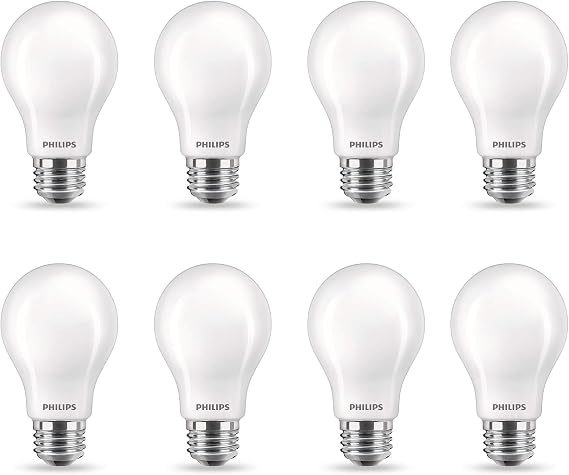 Philips LED Flicker-Free A19 Light Bulb, Dimmable Warm Glow Effect, EyeComfort Technology, 800 Lumen, 2700-2200K, 8.5W=60W, E26 Base, Title 20 Certified, 8-Pack