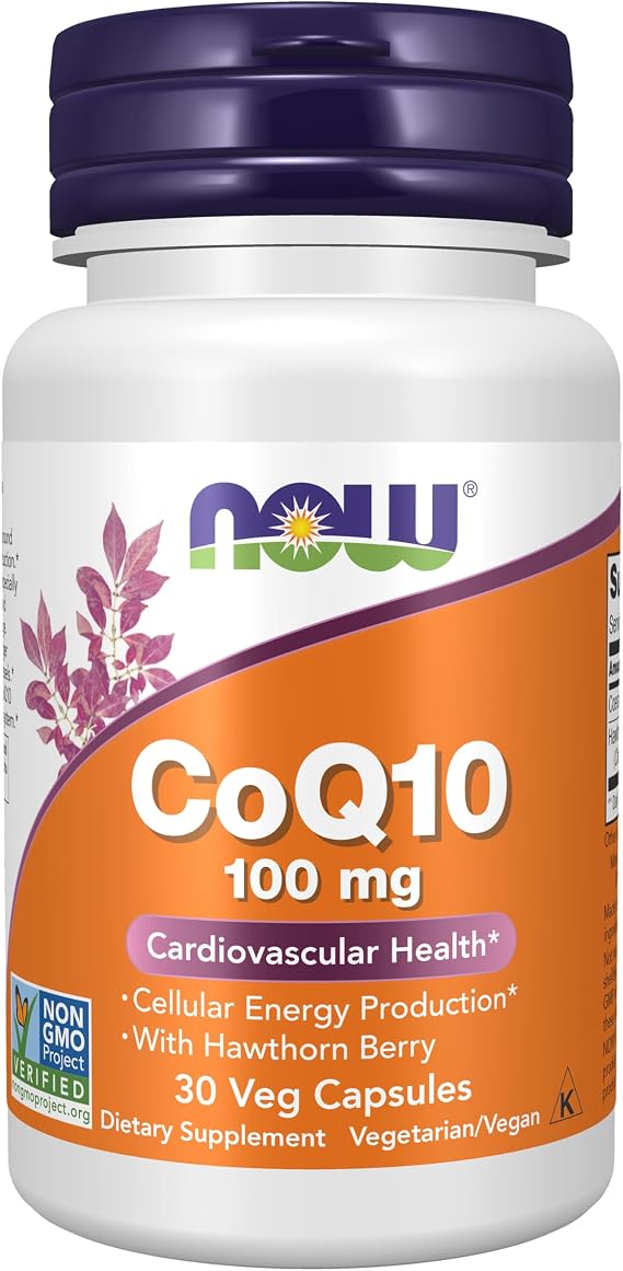 NOW Foods Supplements, CoQ10 100 mg with Hawthorn Berry, Pharmaceutical Grade, All-Trans Form produced by Fermentation, 30 Veg Capsules