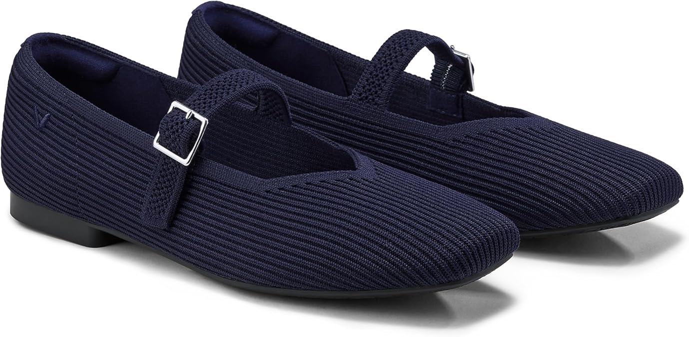 VIVAIA Margot Mary Jane Women Flat Shoes Slip on Square-Toe Washable Shoes Comfortable for Work with Arch Support Navy, 8.5