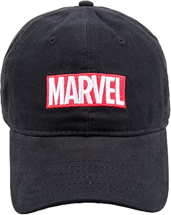 Marvel Logo Cotton Adjustable Dad Hat, Black, One Size | Officially licensed graphic made from durable materials.