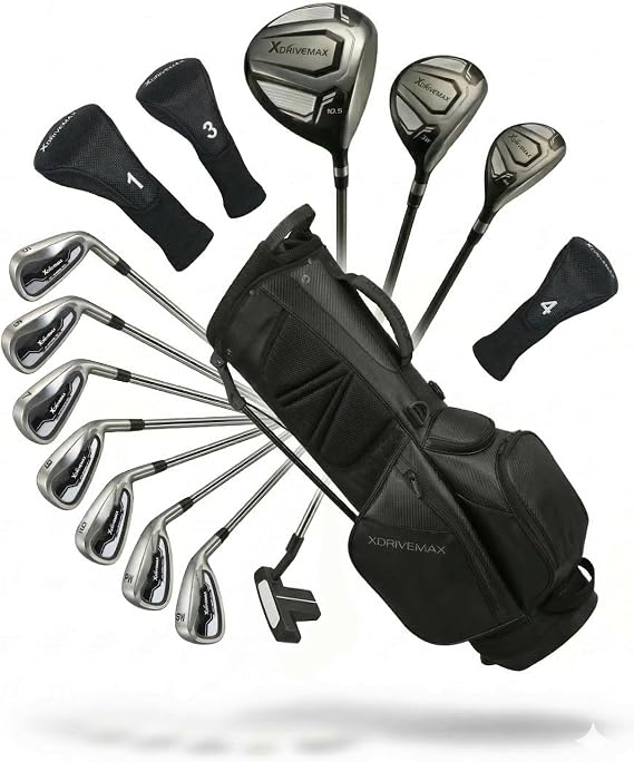 XDriveMax 15-Piece Golf Clubs Men Complete Golf Club Set - Beginner Golf Clubs Set for Men Right&Left Handed - Forged Titanium 10.5 Driver, 5-SW Stainless Steel Irons, Putter & Stand Bag