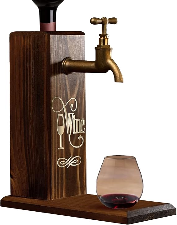 Bk Gift Natural Wooden Drink Stand with Custom Wine Printed Faucet, Drink Fountain, Birthday Gift, Home Gift, Beverage Dispenser