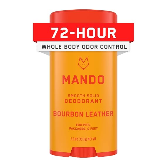 Mando Whole Body Deodorant For Men - Solid Stick - 2.6 oz - Bourbon | 72 Hour Odor Control with Mandelic Acid. Use on underarms, chest, feet & below the best. Aluminum Free & Baking Soda Free
