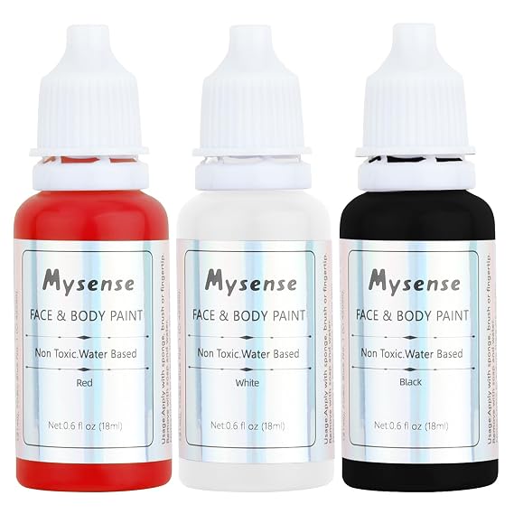 Mysense Red White and Black Face Body Paint Kit,Clown Makeup Set,Water Based Washable Face Paint,Non-toxic Cream Body Paint for Adults and Children Halloween SFX Cosplay Skull Makeup,0.6oz/pc