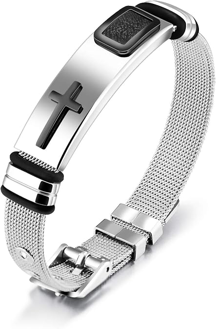 2026 ULtimate Mens bracelet,Black bracelets for men,Stylish Adjustable Cross Stainless Steel Mesh Chain Wrist Band men's jewelry braclets for man,male coworkers string ideas cool braclets hip hop