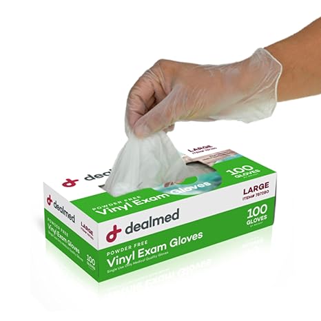 Dealmed Vinyl Exam Gloves - Latex-Free, Clear, Large - 100 Count (1 Pack)