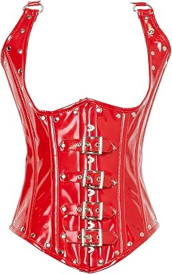 Daisy corsets Womens Top Drawer Steel Boned Red Patent Pvc Vinyl Underbust Corset Top