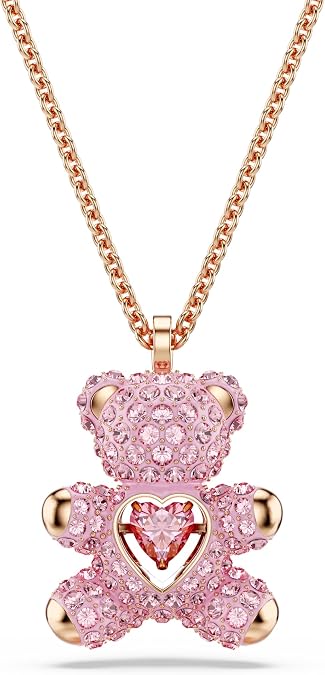 Swarovski Teddy Bear Pendant Necklace, Pink Crystals, Rose Gold-Tone Finish