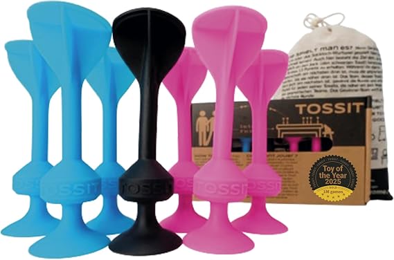 TOSSIT Suction Cup Darts, Toss Game Perfect Family and Party, Silicone Throwing Game for Backyard, Indoor and Outdoor Fun, Starter Pack, Pink Blue