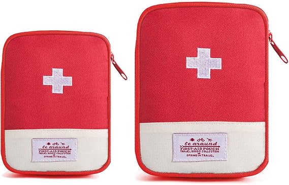 Travel Mini First Aid Pouch, 2 Pack Portable Mini First Aid Kit Storage Bag for Medicine Boxes, Reusable Medical Kits Empty Rescue Bag for Sports Camping Hiking Outdoor Activities Emergencymini