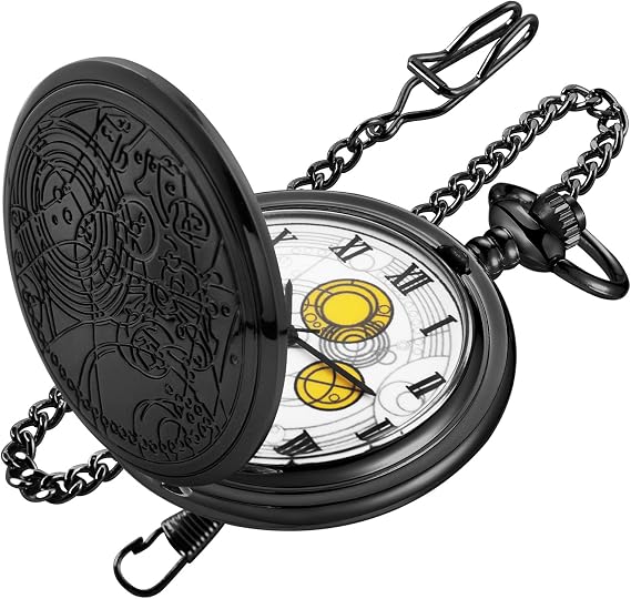 Realpoo Quartz Dr Who Pocket Watch for Men, White Roman Digital Dial Pocket Watches for Men with Chain