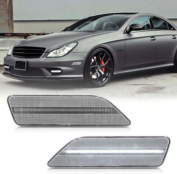 Led Side Marker Lights Compatible w/ 2007-2011 W219 Mercedes Ben'z CLS550 2006 CLS500 Xenon White Front Fender Marker Lamps Clear Lens OEM Side Marker Replacement