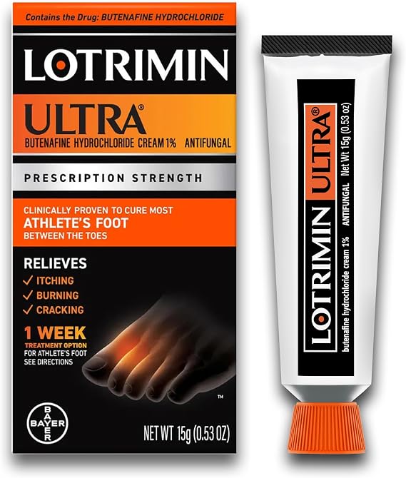Lotrimin Ultra 1 Week Athlete's Foot Treatment, Prescription Strength Butenafine Hydrochloride 1%, Cures Most Athletes Foot Between Toes, Cream, 0.53 Ounce (15 Grams) (Packaging May Vary)