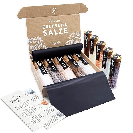 TIMBER TASTE® Salz Geschenkset für Frauen - 5 erlesene Natursalze aus aller Welt im edlen Salzset Salze Geschenk Gewürze Set Feinkost Idee Salz Set Geschenk Küche zum Geburtstag Idee