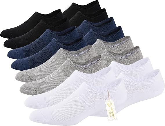 Heatuff No Show Socks Men Low Cut Ankle Short Cotton Casual Invisible Non Slip Socks (6/8 Pairs)