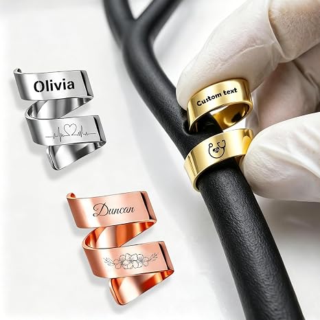 Personalised Stethoscope Name Tag - Custom Stethoscope Charms with ID Accessory, Ideal Nurse Gift for Women, Doctors, Vets and Medical Students (Double ring)