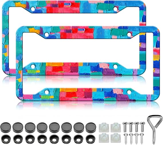 Paint Graffiti License Plate Frame - 2PCS Colorful Paint Graffiti Aluminum Metal License Plate Holder, Rust-Proof Waterproof Car Decorative Tag Frames for Standard Us 12x6 Inch