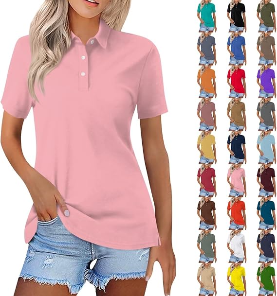 Women's Polo Shirt Short Sleeve Cotton Collared Top Lightweight Breathable Regular Fit Golf Tennis Casual Summer Tee