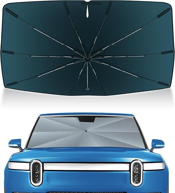 Autorder Windshield Sun Shade Umbrella for 2022-2026 Rivian R1T/R1S Accessories,Upgraded Ice Crystal Material,Easy Setup Umbrella Sunshade for Car Windshield,100% Sun Blocking