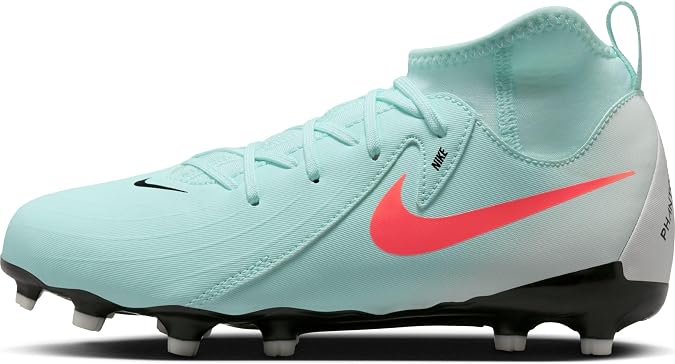 Nike Jr. Phantom Luna 2 Academy Little/Big Kids' MG Soccer Cleats (FJ2603-300, Mint/Off Noir/Atomic Red) Size 5