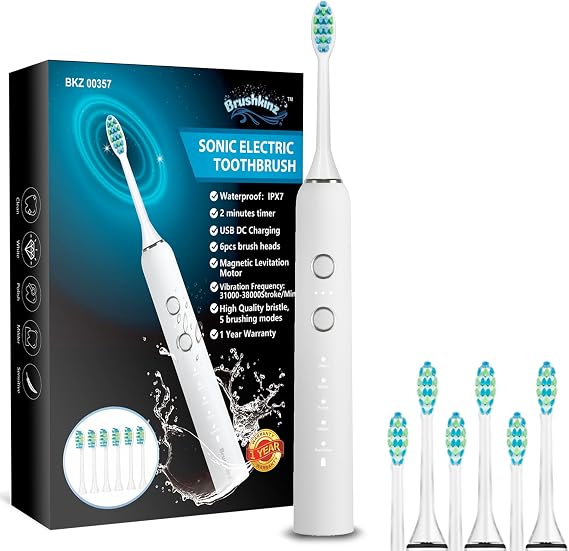 Sonic Electric Toothbrush White - 5 Modes with Smart Timer - Soft Bristle USB Rechargeable Toothbrush for Adults - Power Vibrating Toothbrush for Dental Oral Care - Lasts 60 Days