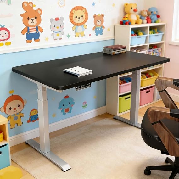 Standing Desks: 120cm X 60cm Large Standing Desk & Electric Desk for Modern Office & Study | White Frame & Black Desktop | Versatile Rising Table(140 * 70)