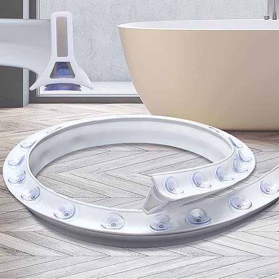 Shower Floor Water Barrier Strip,Suction Cup Shower Threshold Water Dam Barrier,Shower Guard Barrier and Retention System Waterproof Shower Water Blocking Strips,Wet Dry Separation