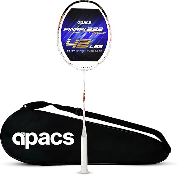 Apacs Finapi 232 Reborn (Unstrung, 42 LBS Mega Tension, World's Toughest Frame) Power Series Badminton Racket | Made with 100% Japanese Ultra Graphite Badminton Racquet with Full Cover (White)
