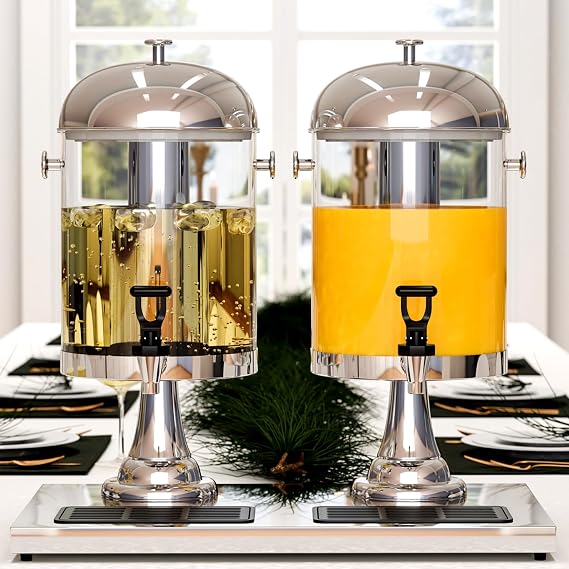 Beverage Dispensers, 4.4 Gallon/16-L Commercial Beverage Dispenser Cold Drink Dispenser Stainless Steel Drink Dispensers with Centre Ice Core and Stand Drip Trays for Parties Pub Cafeteria