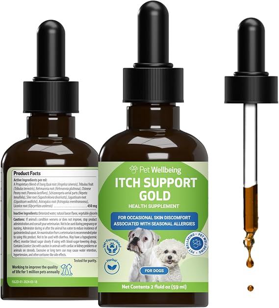 Pet Wellbeing Itch Support Gold for Dogs - Seasonal Allergy Itch, 2 oz