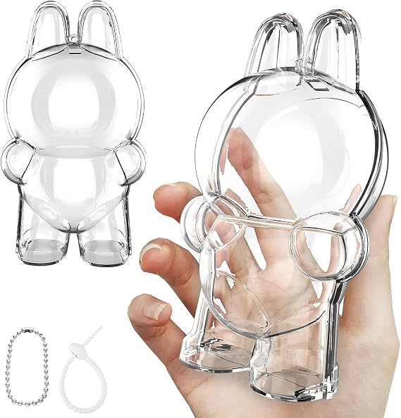 Plush Toy Display Box Protective Case Clear Display Case with Keychain Portable Storage Box, (Doll Excluded, 1PCS Style Standing)