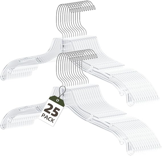 Clear Plastic Hanger 25 Pack, Heavy Duty Clothes Hangers