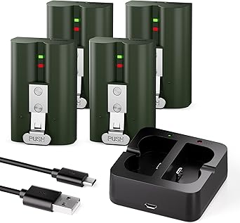 Lesaps 4-Pack Replacement Battery for Ring Doorbell - 6040mAh Rechargeable Ring Camera Batteries with Charger for Ring Video Doorbell 2/3/3 Plus/4, Spotlight Cam, Stick Up Cam (Military Green)