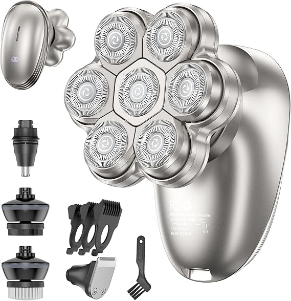 Head Shavers for Bald Men Electric Razor for Men, 7D Magnetic Electric Shavers for Men, IPX7 Waterproof 5-in-1 Shavers for Men Grooming Kit (Gray)