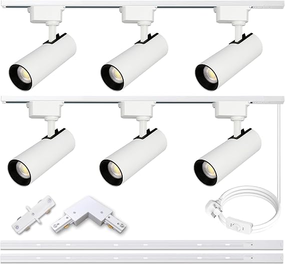 Brightened Track Lighting Heads and Rails Kit, 20W 3000K Plug in LED Track Lights Compatible with H-Type System with 2x1m Track Rails Modern Indoor Spotlight for Accent Lighting [Energy Class F]