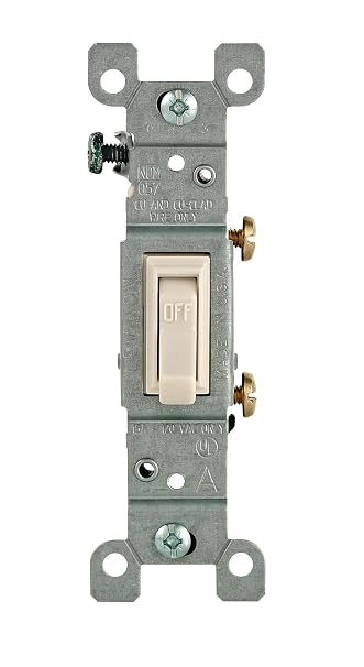 Leviton Framed Grounded Toggle Switch, 120 V, 15 A, 1 P, Light, 1 Count, 1451-2T, Almond