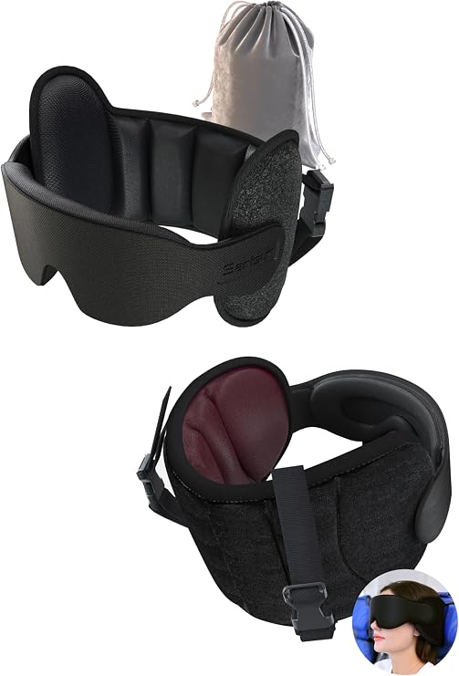 SARISUN Travel Pillows for Airplanes and Upgrade Airplane Pillow for Long Flight, Airplane Head Strap with Eye Mask for Sleep, 360 Support Headrest, Stop Bobblehead