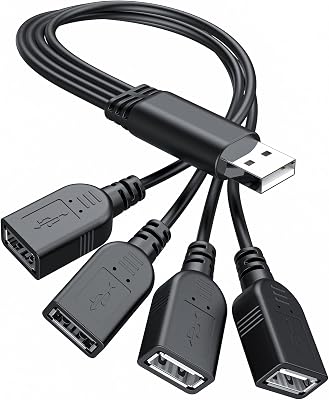 ANDTOBO USB 1 to 4 Splitter, USB 2.0 A Male to 4 USB Female Jack Y Splitter Hub Power Cord Extension Adapter Cable, Black