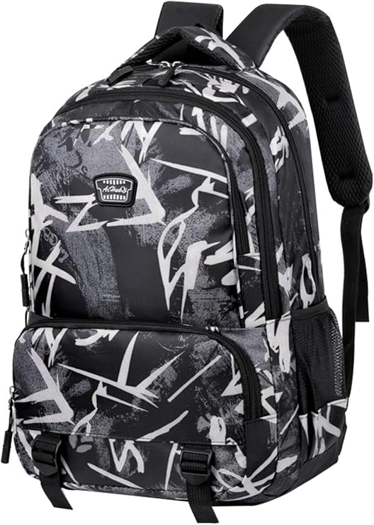 JiaYou Teens Girls Boys Middle School Backpack Unisex Camouflage Primary School Daypack(Black,28 Liters)