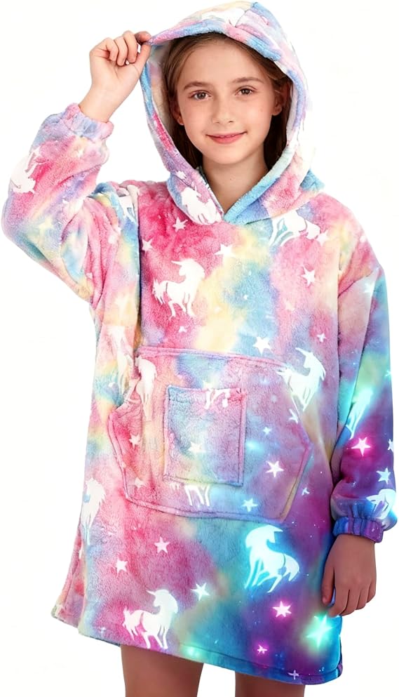 REDESS Blanket Hoodie Sweatshirt, Wearable Blanket Oversized Sherpa with Sleeves Giant Pocket, Cozy Hoodie for Children Kids