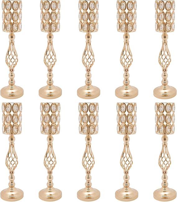 10PCS Gold Flower Vases Table Decorations, 24Inch Wedding Flower Vases Stand Set, Metal Trumpet Tall Vase for Event Restaurant Hotel Party Centerpieces, Vintage Style