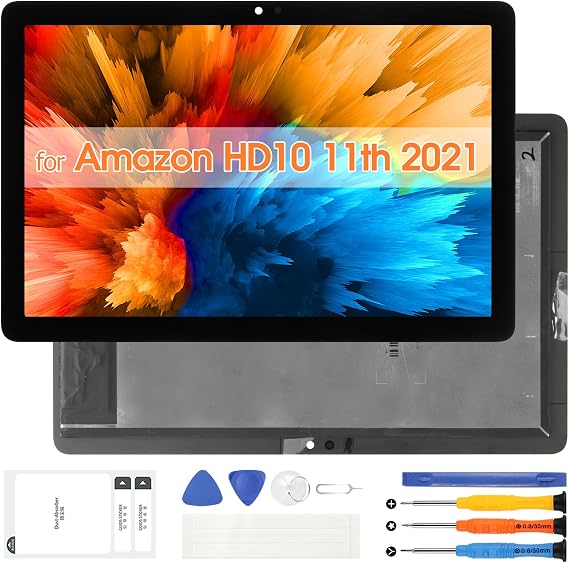 for Amazon Fire HD 10 HD10/ HD10 Plus 11th 2021 Screen Replacement, Digitizer T76N2B T76N2P LCD Display Touch Panel Glass Full Assembly with Repair Tools(Black,10.1 inch)