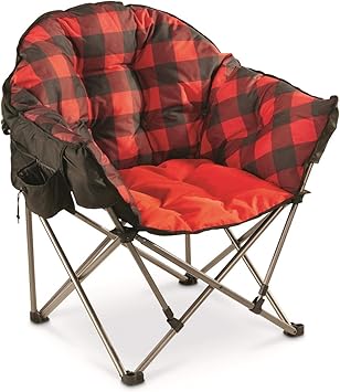 Guide Gear Club Camping Chair, Oversized, Portable, Folding with Padded Seats, 500-lb. Capacity Red Plaid