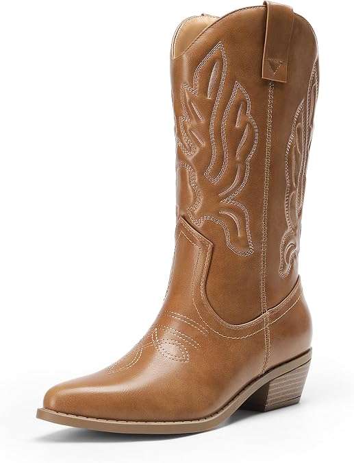 DREAM PAIRS Women's Cowboy Cowgirl Mid Calf Boots