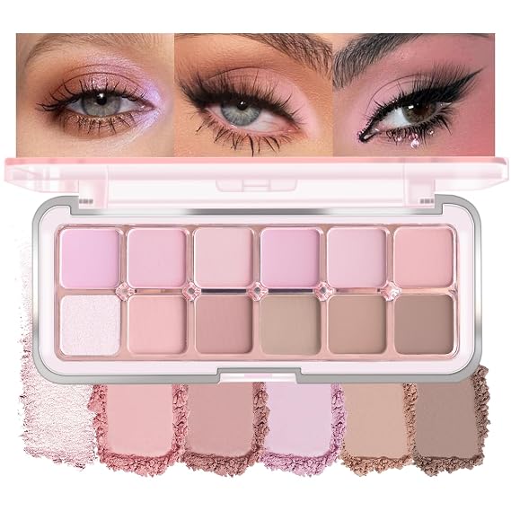 KYDA 12 Colors Lavender Eyeshadow Palette with Brush, Korean Eyes Makeup