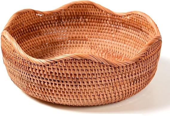 Storage Basket, Home Use, Rattan, Lightweight, Hand-Woven, Round, Orange Cage, Display, Vegetables, Fruits, Craft Supplies, Kitchen Organization, Cute Diameter 11.0 x Height 3.9 inches 28