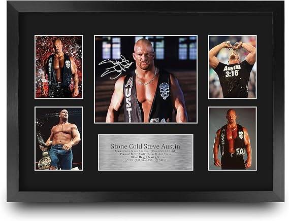 HWC Trading FR A3 Stone Cold Steve Austin Wrestling Gifts Printed Signed Autograph Picture For WWE & WWF Memorabilia Fans - A3 Framed
